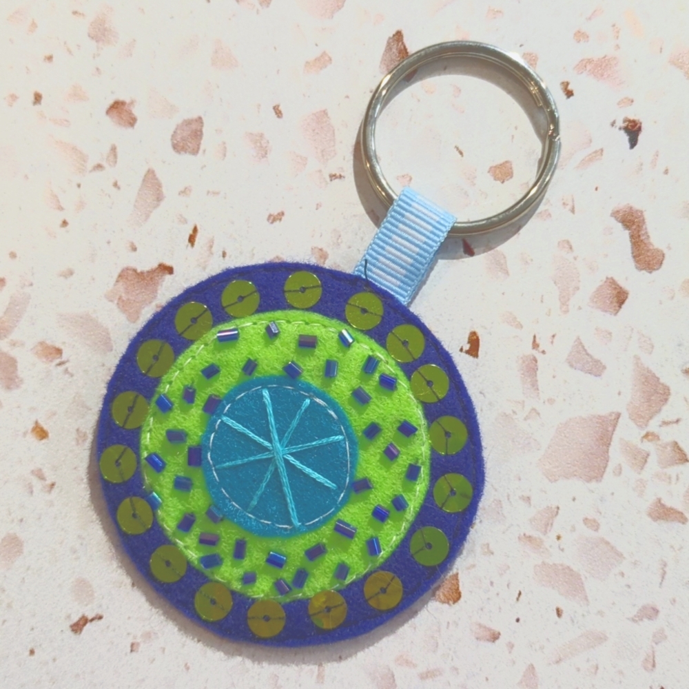 Kindness Matters Medallion Key Fob Handmade Sequins Beads Felt Embroidery |New#3